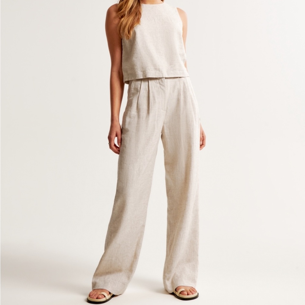 Abercrombie & Fitch Cream Wide-Leg Trousers
